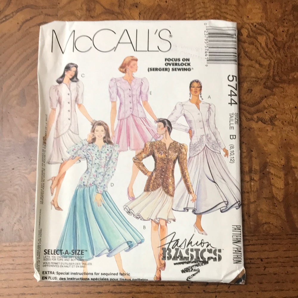 1992 UNCUT Vtge McCall's 5744 Two-piece Sewing Pattern Jacket Skirt Sz 8, 10, 12